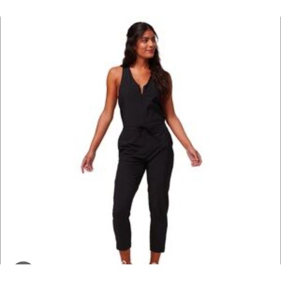 BACKCOUNTRY On The Go - WOMEN'S M -BLACK SLEEVELESS Tie Waist JUMPSUIT - Picture 1 of 5